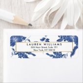 blauw en wit Floral Patroon Etiket (Insitu)