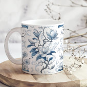 Blauw en wit Floral Patroon Koffiemok