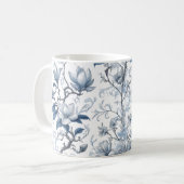 Blauw en wit  Floral Patroon Koffiemok (Voorkant links)