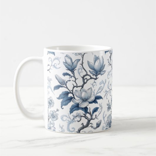 Blauw en wit  Floral Patroon Koffiemok (Links)