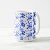  blauw en wit Floral Patroon  Koffiemok (Voorkant rechts)