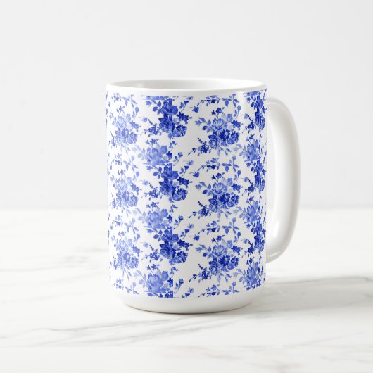  blauw en wit Floral Patroon  Koffiemok (Voorkant rechts)