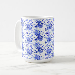 blauw en wit Floral Patroon  Koffiemok