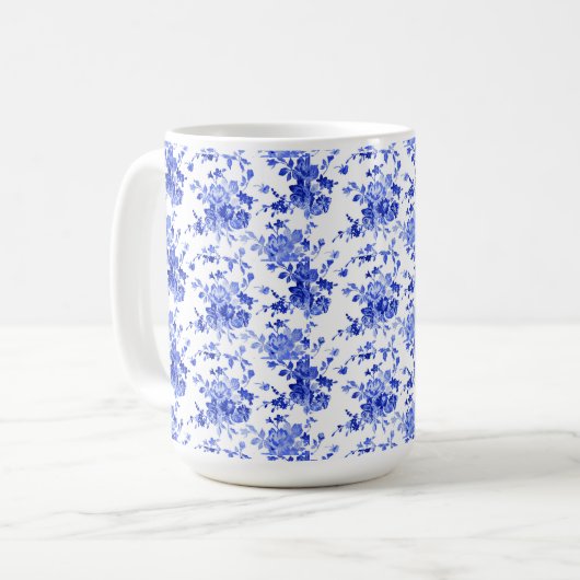  blauw en wit Floral Patroon  Koffiemok (Voorkant links)