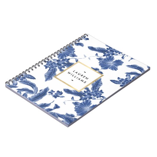  blauw en wit Floral Patroon Notitieboek (Linkerzijde)