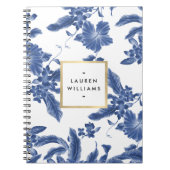  blauw en wit Floral Patroon Notitieboek (Voorkant)