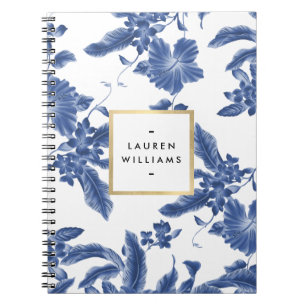 blauw en wit Floral Patroon Notitieboek