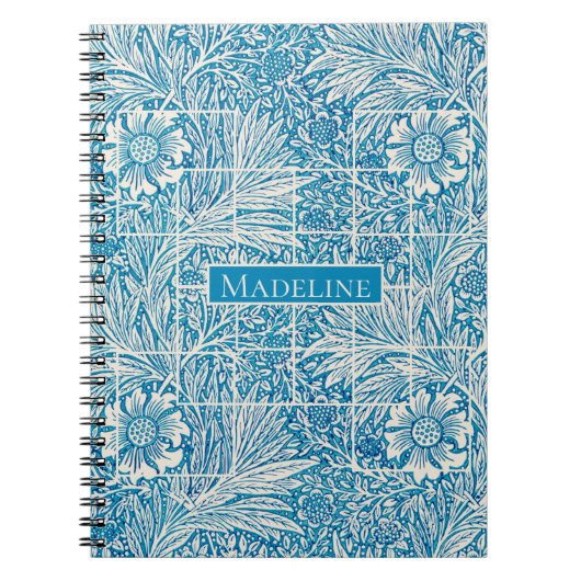Blauw en wit Floral Patroon Notitieboek (Voorkant)