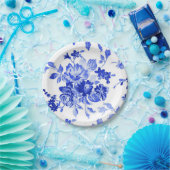 blauw en wit Floral Patroon Papieren Bordje (Feest)