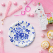 blauw en wit Floral Patroon Papieren Bordje (Feest)