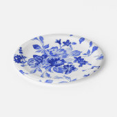 blauw en wit Floral Patroon Papieren Bordje (Gekanteld)