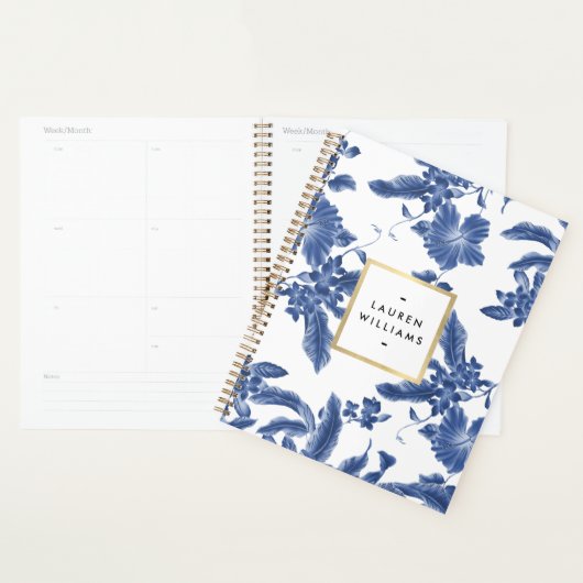 blauw en wit Floral Patroon Planner (Display)