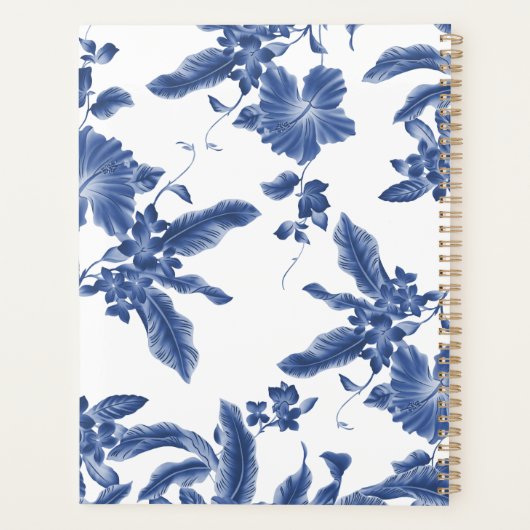 blauw en wit Floral Patroon Planner (Achterkant)