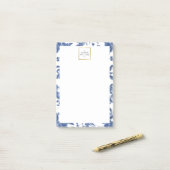 blauw en wit Floral Patroon Post-it® Notes (Op bureau)