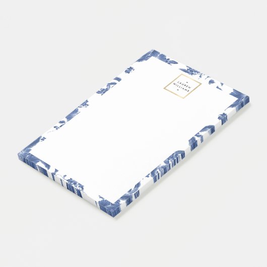  blauw en wit Floral Patroon Post-it® Notes (Schuin)