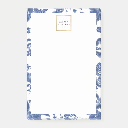 blauw en wit Floral Patroon Post-it® Notes (Voorkant)