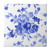  blauw en wit Floral Patroon Tegeltje (Voorkant)