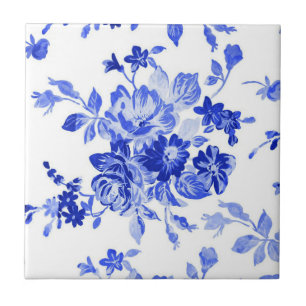blauw en wit Floral Patroon Tegeltje