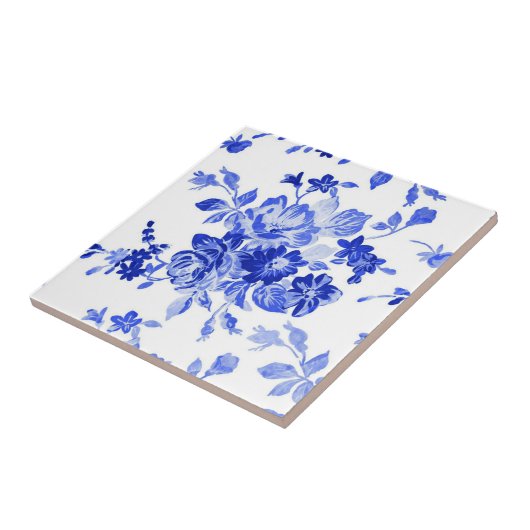  blauw en wit Floral Patroon Tegeltje (Zijkant)