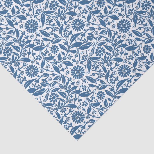 blauw en wit Floral Patroon Tissuepapier (Detail)
