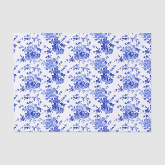  blauw en wit Floral Patroon Tissuepapier (Voorkant)