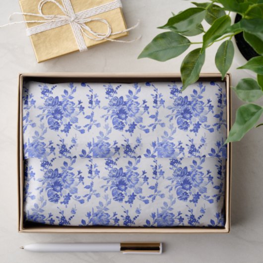  blauw en wit Floral Patroon Tissuepapier (Geschenk)