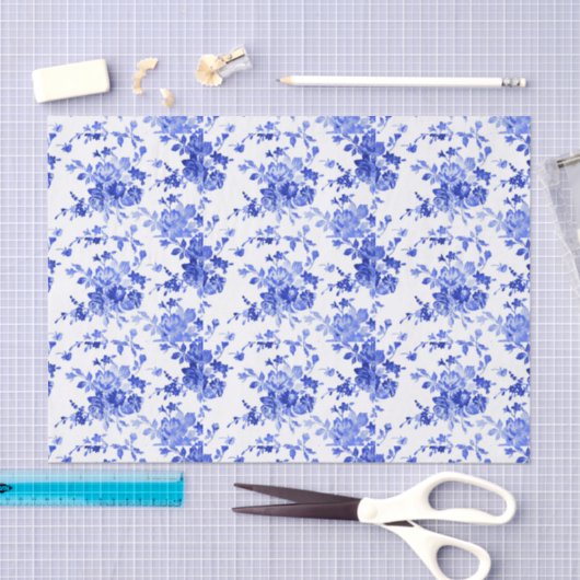  blauw en wit Floral Patroon Tissuepapier (Craft)