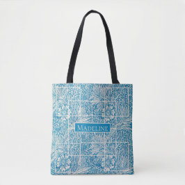 Blauw en wit Floral Patroon Tote Bag