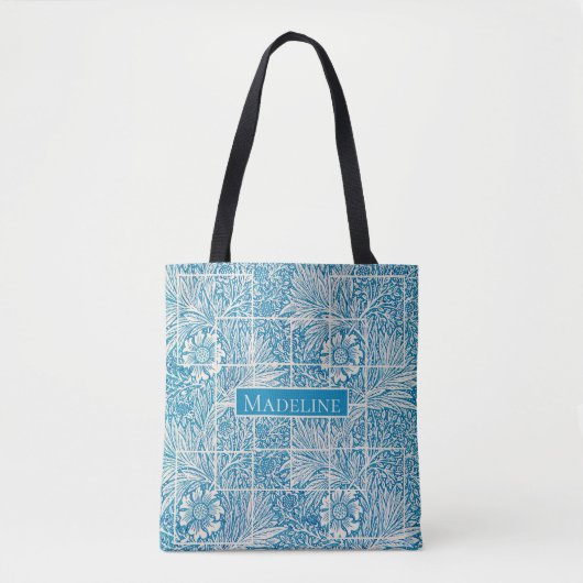 Blauw en wit Floral Patroon Tote Bag (Voorkant)