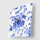  blauw en wit Floral Patroon Vierkante Klok (Hoek)