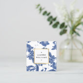 blauw en wit Floral Patroon Vierkante Visitekaartje (Staand voorkant)