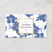  blauw en wit Floral Patroon Visitekaartje (Voorkant)