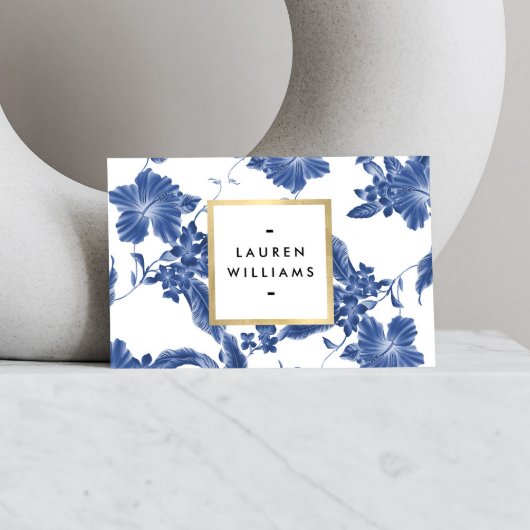  blauw en wit Floral Patroon Visitekaartje