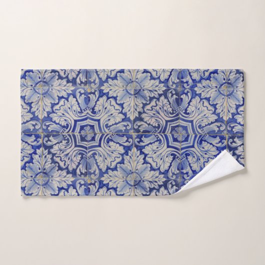 Blauw en wit  Floral Pattern Bad Handdoek (Handdoek)