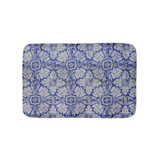 Blauw en wit  Floral Pattern Badmat (Voorkant)