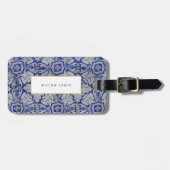 Blauw en wit  Floral Pattern Bagagelabel (Voorkant horizontaal)
