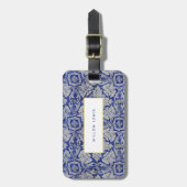 Blauw en wit  Floral Pattern Bagagelabel (Voorkant verticaal)