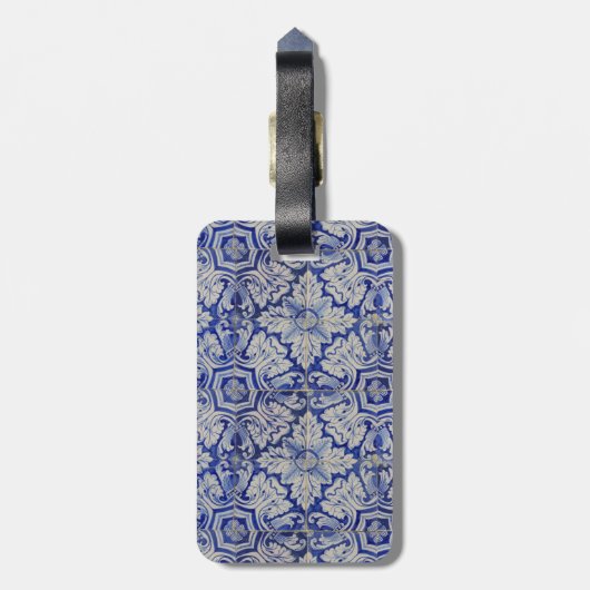 Blauw en wit  Floral Pattern Bagagelabel (Achterkant verticaal)