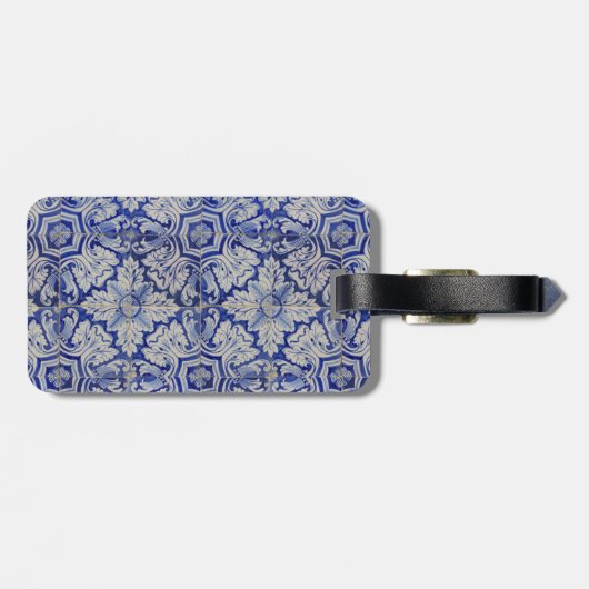 Blauw en wit  Floral Pattern Bagagelabel (Achterkant horizontaal)
