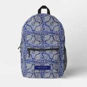 Blauw en wit  Floral Pattern Bedrukte Rugzak (Voorkant)