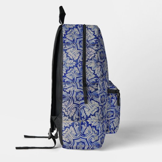 Blauw en wit Floral Pattern Bedrukte Rugzak (Links)