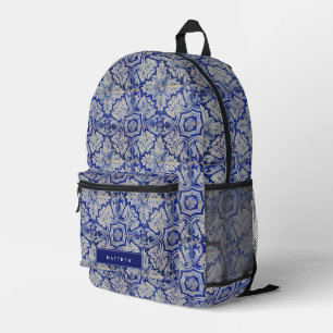 Blauw en wit Floral Pattern Bedrukte Rugzak