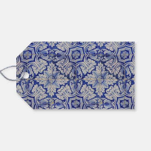 Blauw en wit Floral Pattern Cadeaulabel (Achterkant Horizontaal)