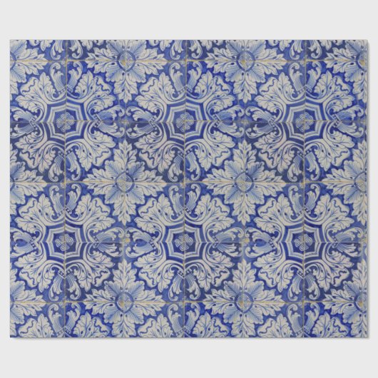 Blauw en wit  Floral Pattern Cadeaupapier (Vlak)