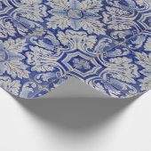 Blauw en wit  Floral Pattern Cadeaupapier (Hoek)