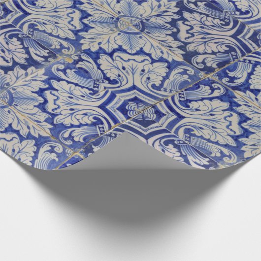 Blauw en wit  Floral Pattern Cadeaupapier (Hoek)