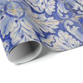 Blauw en wit  Floral Pattern Cadeaupapier (Rol Hoek)