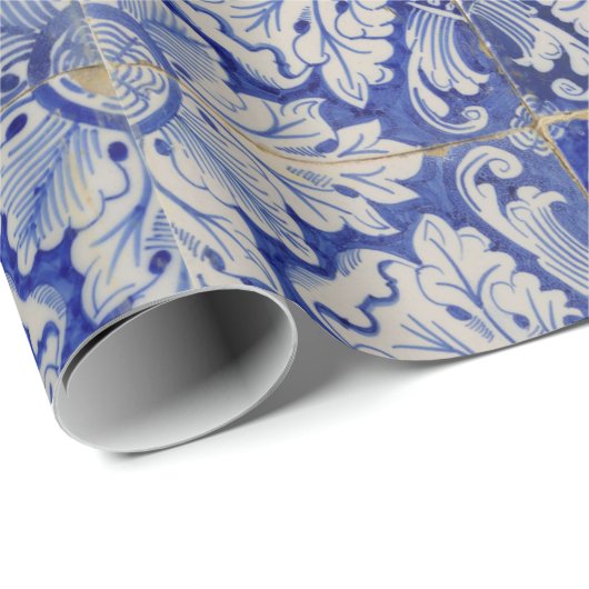 Blauw en wit  Floral Pattern Cadeaupapier (Rol Hoek)