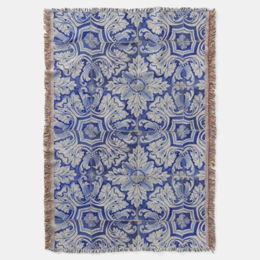 Blauw en wit Floral Pattern Deken (Voorkant Verticaal)