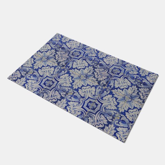 Blauw en wit  Floral Pattern Deurmat (Schuin)